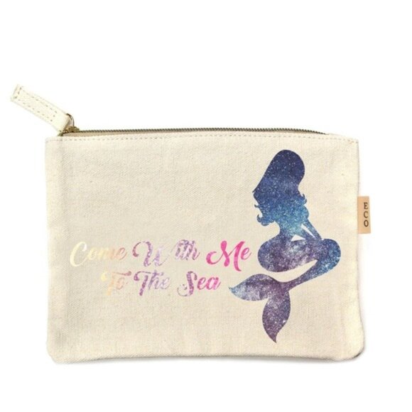 Mermaid Ocean Fun! Tropical Beach Arial Make Up Bag Pouch ECO Recycled Cotton - Picture 8 of 9